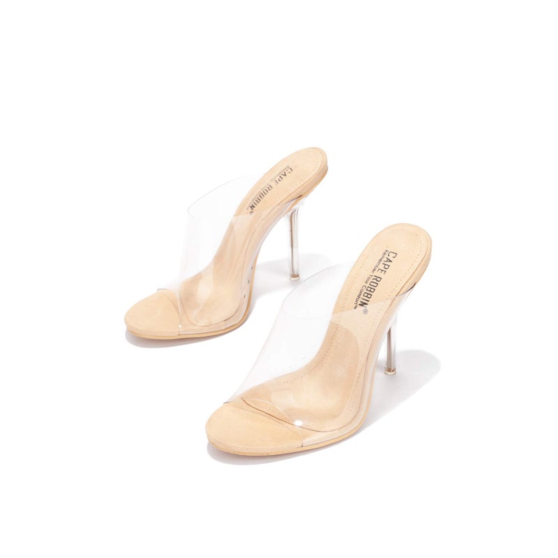 Cape Robbin Allure Womens Dressy Peep Toe Clear Transparent Strap Slip On Clear Heels - Nude,Nude,9 - Image 3